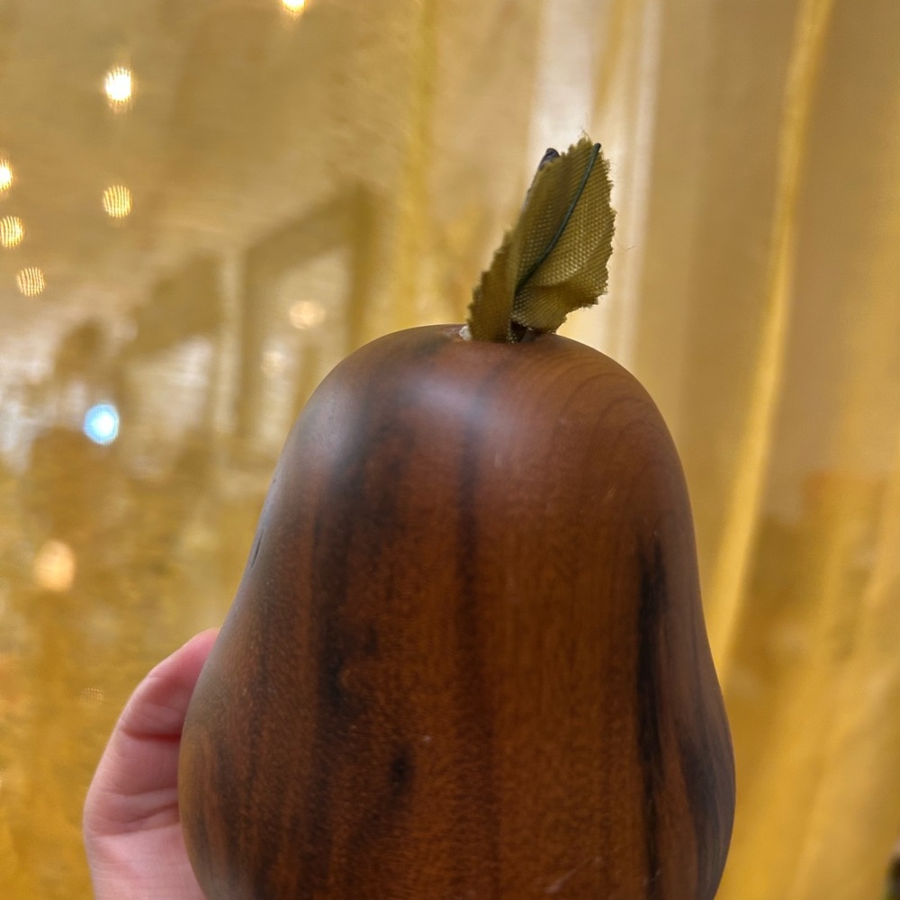 Mid Century Modern Wooden Decorative Pear with Fabric Leaf - Rustic  Accent - Picture 5 of 7